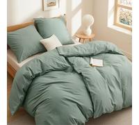 BEDSURE Ropa de cama de 135 x 200 cm, algodón de 4 piezas, color verde, juego de 2 unidades con 2 fundas de almohada de 80 x 80 cm, Öko-Tex, color verde salvia con cremallera