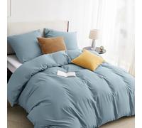 BEDSURE Ropa de cama de 155 x 220 cm, 3 piezas, color azul grisáceo, 1 funda nórdica de 155 x 220 cm y 2 fundas de almohada de 80 x 80 cm, certificado Öko-Tex, microfibra de poliéster con cremallera