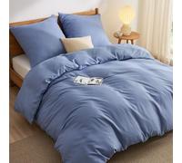 BEDSURE Ropa de cama de 155 x 220 cm, 3 piezas, color azul pizarra, 1 funda nórdica de 155 x 220 cm y 2 fundas de almohada de 80 x 80 cm, certificado Öko-Tex, color azul, poliéster, microfibra con