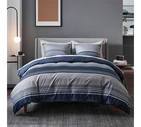BEDSURE Ropa de cama de 155 x 220 cm, 3 piezas, funda nórdica de 155 x 220 cm, color azul, con 2 fundas de almohada de 80 x 80 cm, certificado Öko-Tex suave y no necesita planchado, diseño de rayas