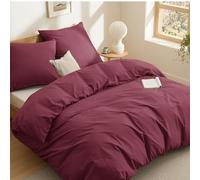 BEDSURE Ropa de cama de 155 x 220 cm, algodón burdeos, ropa de cama de 155 x 220 cm, funda nórdica de 3 piezas con 2 fundas de almohada de 80 x 80 cm, Öko-Tex, color rojo con cremallera