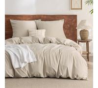 BEDSURE Ropa de cama de 155 x 220 cm, algodón de 3 piezas, color beis, funda nórdica con 2 fundas de almohada de 80 x 80 cm, textura similar al lino lavado, Öko-Tex, juego de cama con cremallera