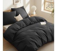 BEDSURE Ropa de cama de 155 x 220 cm, Edredón y Colchas, Algodón Negro, Funda Nórdica de 3 Piezas con 2 Fundas de Almohada de 80 x 80 cm, con Certificación Öko-Tex