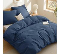 BEDSURE Ropa de cama de 200 x 200 cm, algodón azul, ropa de cama de 200 x 200 cm, funda nórdica de 3 piezas con 2 fundas de almohada de 80 x 80 cm, ropa de cama con cremallera