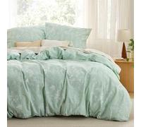 BEDSURE Ropa de cama de 200 x 200 cm, algodón verde - Juego de ropa de cama de 200 x 200 cm, funda de edredón de 3 piezas con 2 fundas de almohada de 80 x 80 cm, ropa de cama reversible OEKO-TEX con