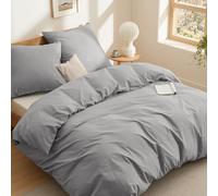 BEDSURE Ropa de cama de 200 x 200 cm, Colchas Algodón, color gris claro, funda nórdica de 3 piezas con 2 fundas de almohada de 80 x 80 cm, con certificación Öko-Tex, color gris