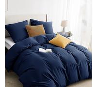 BEDSURE Ropa de cama de 200 x 220 cm, 3 piezas, color azul marino, 1 funda nórdica de 200 x 220 cm y 2 fundas de almohada de 80 x 80 cm, certificado Öko-Tex, color azul, poliéster, microfibra con