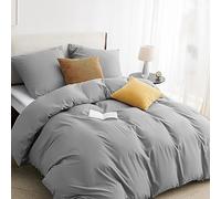 BEDSURE Ropa de cama de 200 x 220 cm, 3 piezas, color gris, 1 funda nórdica de 200 x 220 cm y 2 fundas de almohada de 80 x 80 cm, certificado Öko-Tex, color gris, poliéster, microfibra con cremallera