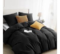BEDSURE Ropa de cama de 200 x 220 cm, 3 piezas, color negro, 1 funda nórdica de 200 x 220 cm y 2 fundas de almohada de 80 x 80 cm, certificado Öko-Tex, color negro, microfibra con cremallera