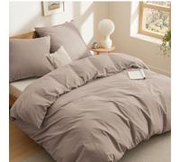 BEDSURE Ropa de cama de 220 x 240 cm, algodón caqui, 240 x 220 cm, funda nórdica de 3 piezas con 2 fundas de almohada de 80 x 80 cm, Öko-Tex, color gris topo con cremallera