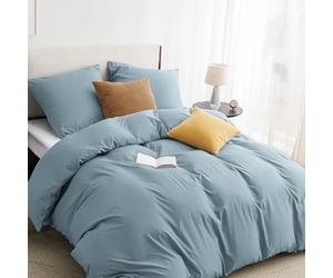 Bedsure Ropa de cama de 220 x 240 cm, juego de 3 piezas en azul mineral - 1 funda de edredón de 240 x 220 cm + 2 fundas de almohada de 80 x 80 cm, juego de ropa de cama Oeko-Tex en poliéster azul de