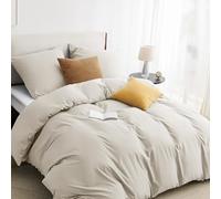 BEDSURE Ropa de cama de 240 x 220 cm, 3 piezas, color beige, 1 funda nórdica de 240 x 220 cm y 2 fundas de almohada de 80 x 80 cm, certificado Öko-Tex, microfibra de poliéster con cremallera