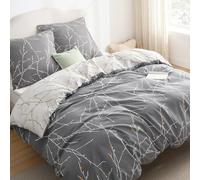 Bedsure Ropa de cama de microfibra hipoalergénica transpirable súper suave con diseño de ramas 155x220cm gris y beige