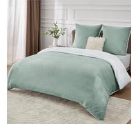 Bedsure Ropa de cama mullida de 155 x 220 cm, verde, funda nórdica de invierno de forro polar con 2 fundas de almohada de 80 x 80 cm, cálida con cremallera, de invierno