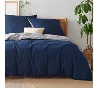 BEDSURE Ropa de cama reversible de 3 piezas, 155 x 220 cm, algodón, color azul y gris, con 2 fundas de almohada 80 x 80 cm, Öko-Tex, funda nórdica bicolor