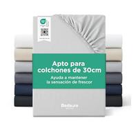 Bedsure Sabana Bajera Ajustable de 160 x 200 cm hasta 30 cm, con Certificado Öko-Tex, Microfibra Cepillada, Transpirable y de Secado Rápido, Gris Claro