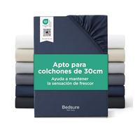 Bedsure Sabana Bajera Ajustable de 90 x 200 cm hasta 30 cm, con Certificado Öko-Tex, Microfibra Cepillada, Transpirable y de Secado Rápido, Azul Marino