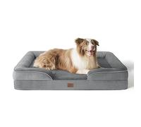 Bedsure - Sofá Cama Grande para Perro, Ortopédico Lavable con Funda de Franela Extraíble, Almohada Impermeable con Cojín en Forma de U, Cama Cuadrada, Gris, 97 x 71 x 16 cm