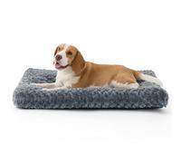Bedsure Tapete grande lavable para perros con parte inferior antideslizante, colchón de felpa con soporte grueso para perros grandes y medianos, 89 x 58 x 7 cm, color gris