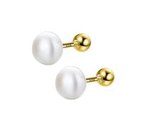 BEDT Plata De Ley 925 Auténtica, Pendiente De Tuerca con Tornillo De Perla De Agua Dulce A La Moda para Mujer, Mini Joyería Minimalista para Fiesta