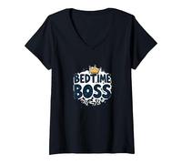 Bedtime Boss: Freak in The Sheets Funny Sleepy Crown Camiseta Cuello V, Mujer, Negro, XL