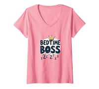 Bedtime Boss: Freak in The Sheets Funny Sleepy Crown Camiseta Cuello V, Mujer, Rosado, S