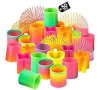 Bedwina Surtido de Juguetes Rainbow Spring - Paquete de 50 Mini Juguetes de plástico con muelles, Colores Vivos, Ideales para Bolsas de Regalo, premios de Fiestas y Regalos navideños