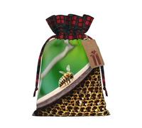 Bee 1 bolsa de Navidad con cordón de 4.7 x 6.9 pulgadas, bolsa robusta para regalos y artículos esenciales de uso diario