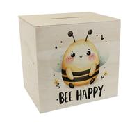 Bee Bee Happy Hucha de Madera Linda abeja gruesa en dibujo de dibujos animados esponjoso y amigable ahorra felizmente su dinero