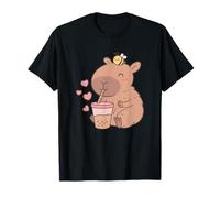 Bee Capybara Kawaii Anime Drinking Bubble Tea Lover Girls Camiseta
