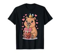 Bee Capybara Kawaii Anime Drinking Bubble Tea Lover Girls Camiseta