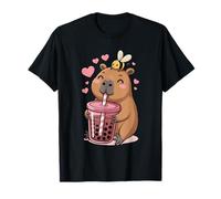Bee Capybara Kawaii Anime Drinking Bubble Tea Lover Girls Camiseta