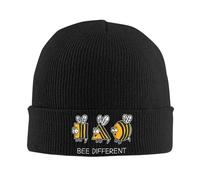 Bee Diferente Moda RARA Gorro de Punto de Color sólido Gorro de esquí Invierno Cálido Gorro de esquí Mujeres Negro elástico Suave Gorro Sombrero