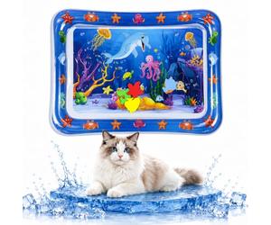 BEE&FLOWER Alfombrilla de juego con sensor de agua para gatos y perros | Material de PVC libre de BPA, mundo marino refrescante, para gatos y perros, protección contra fugas, plegable para viajes