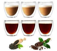 BEE&FLOWER Juego de 6 vasos de café de cristal de 100 ml, lavables, transparentes, para capuchino, capa de leche, té, moteado, whisky