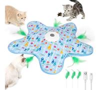 BEE&FLOWER Juguete interactivo para gatos, juguete automático para esconderse y buscar, con 3 ratones de plumas móviles, recargable por USB, para gatos de interior