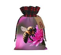 Bee Flying - 1 bolsa de Navidad con cordón de 4.7 x 6.9 pulgadas, bolsa robusta para regalos y artículos esenciales de uso diario