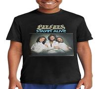 Bee Gees Stayin' Alive Music Rock Singer Round Neck Short Sleeve Mens Shirt, Negro , XL