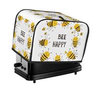 Bee Happy Toaster Cover 2 rebanadas, bonita tostadora de abeja acogedora con bolsillo, resistente a las manchas, a prueba de polvo, protector de electrodomésticos pequeños