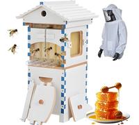 Bee Hives Starter Kits De Apicultura Que Fluyen Honey Bee Hive Box Starter Kit, Equipo Completo De Apicultura For Polinizadores De Jardín, Incluye Traje De Apicultor