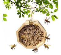 Bee Hotel, colmena de abejas de madera, hábitat polinizador, casa de mariposas y avispas de 5.9 x 5.9 pulgadas, decoración de jardín al aire libre, santuario ecológico para balcón, patio trasero