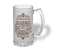 Bee Ingenious Jarra cerveza personalizada de cristal esmerilado. Jarra de cerveza original: Maestro cervecero con nombre y año personalizados