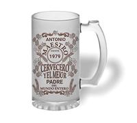 Bee Ingenious Jarra cerveza personalizada de cristal esmerilado. Regalo día del padre: Maestro o Maestra cervecero el mejor con nombre, año y texto personalizados (Maestro)