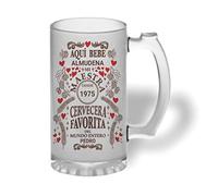 Bee Ingenious Jarra cerveza personalizada de cristal esmerilado San Valentin. Jarra de cerveza original: Aquí bebe con nombres y año personalizados-COL (Maestra)