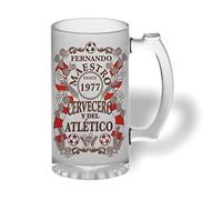Bee Ingenious Jarra cerveza personalizada Maestro cervecero y del Atletico de cristal esmerilado con nombre y año personalizados Regalos para hombres. Regalos para padre, hermanos. (Maestro Atlético)