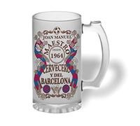 Bee Ingenious Jarra cerveza personalizada Maestro cervecero y del Barcelona de cristal esmerilado con nombre y año personalizados Regalos para padres, novios, hermanos. (Maestro Barcelona)