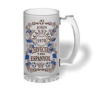 Bee Ingenious Jarra cerveza personalizada Maestro cervecero y del ESPANYOL de cristal esmerilado con nombre y año personalizados Regalos para hombres. Regalos para padres, novios. (Maestro Espanyol)