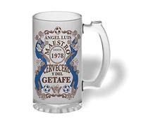 Bee Ingenious Jarra cerveza personalizada Maestro cervecero y del GETAFE de cristal esmerilado con nombre y año personalizados Regalos para hombres. Regalos para padres, novios. (Maestro Getafe)