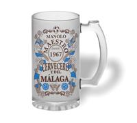 Bee Ingenious Jarra cerveza personalizada Maestro cervecero y del Malaga de cristal esmerilado con nombre y año personalizados Regalo para hombres. Regalo para padre, novio. (Maestro Malaga)