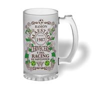 Bee Ingenious Jarra cerveza personalizada Maestro cervecero y del Racing de cristal esmerilado con nombre y año personalizados Regalo para hombres. Regalo para padre, novio. (Maestro Racing)